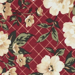 Burgundy - Cream Flowers from Bri&#39;s Home Collection by the YARD