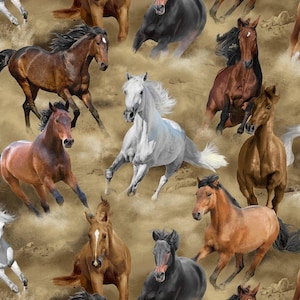 Natural Running Horses by Timeless Treasures by the yard 3698