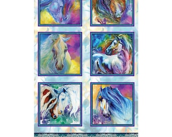 Colorful Horse Squares - Color Your World panel - 23&quot; x 42&quot;