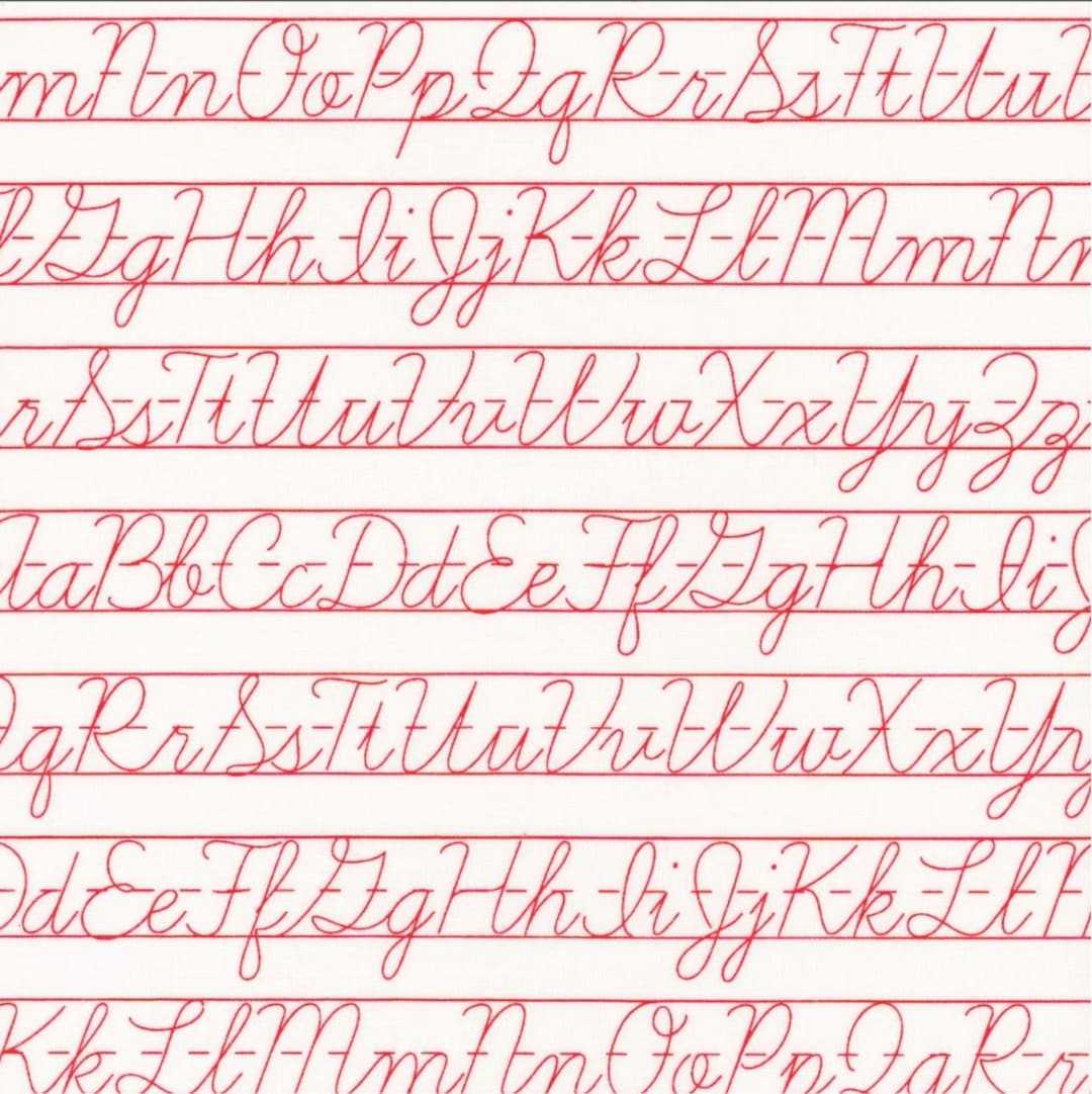 Redman Cursive Fabric by the Yard - Bee Backgrounds - Penmanship Red by Lori Holt for ...