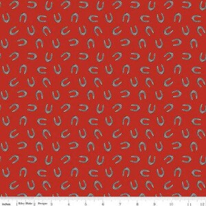 Cowboys - Horseshoes Barn Red by Riley Blake by the yard 4261