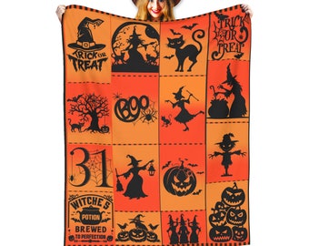 Vintage Halloween Woven Blanket, Ghosts, Autumn Colors