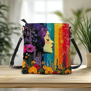 Bolsa de ombro de couro com estampa floral escura, bolsa transversal floral, presente de aniversário, bolsa de couro feminina, bolsa de ombro fashion floral para presente