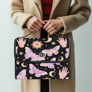 Bolso bandolera Mystic Moth Moon Celestial, bolso tote bohemio Faecore, cartera bohemia de bruja, regalo de flores de luna celestial mística