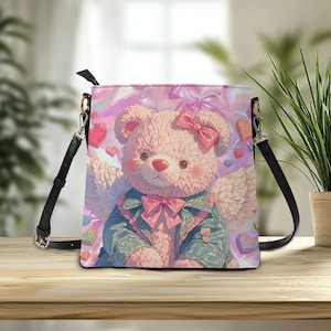 Coquette Sac à bandoulière avec ours en forme de noeuds, Sac porté épaule amusant et tendance pour femme, Sac féminin doux et noeuds Romance Vibes