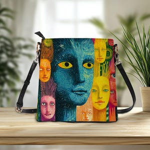Bolsa de ombro de couro com rosto de horror gótico e assustador, bolsa mensageiro assustadora, presente de aniversário, bolsa de couro feminina, bolsa de ombro fashion para presente