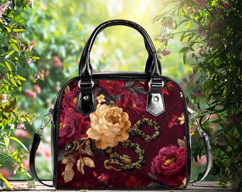 Gothic Snake Handbag: Victorian Floral Pattern PU Leather Bag