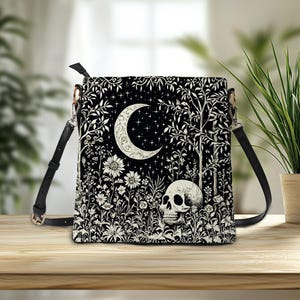 Gothic Schädel-Schultertasche, viktorianische Crossbody Sling Bag, Gothic Pu-Leder-Einkaufstasche, Bücher-Schädel-Einkaufstasche