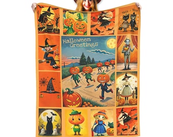 Horror Vintage Halloween Blanket, Throw Halloween Decor Home