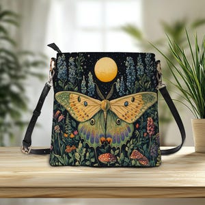 Sac à bandoulière en cuir PU médiéval lune de nuit fleurs gothiques, sac à bandoulière gothique, sac gothique hippie fleurs sauvages pour femmes