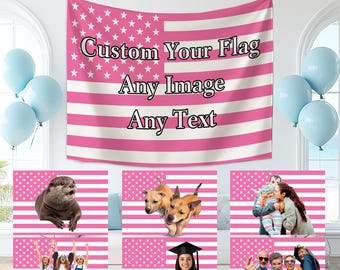 Custom Photo Pink American Flag Tapestry: Personalized Party Backdrop