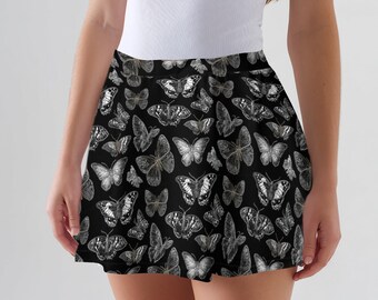 Cottagecore Black And White Butterfly Skirt, Women&#39;S Unique Design Butterfly Skating Skirt, Festival Clothing, Natural Style Skirt