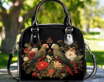 Parrot Handbag: PU Leather Crossbody Bag, Animal Lover Gift