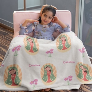 Manta Virgencita personalizada - Nombre personalizado Velveteen Throw con Virgen de Guadalupe, Regalo Religioso, Virgen De Guadalupe, Regalos Católicos