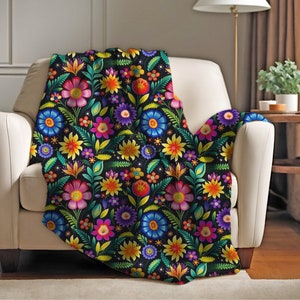 Mexican Floral Design Blanket, Vibrant Boho Throw, Traditional Patterns Blanket, Mexican Gift, Unique Gift Throw, Mexican Mom, Abuela gift
