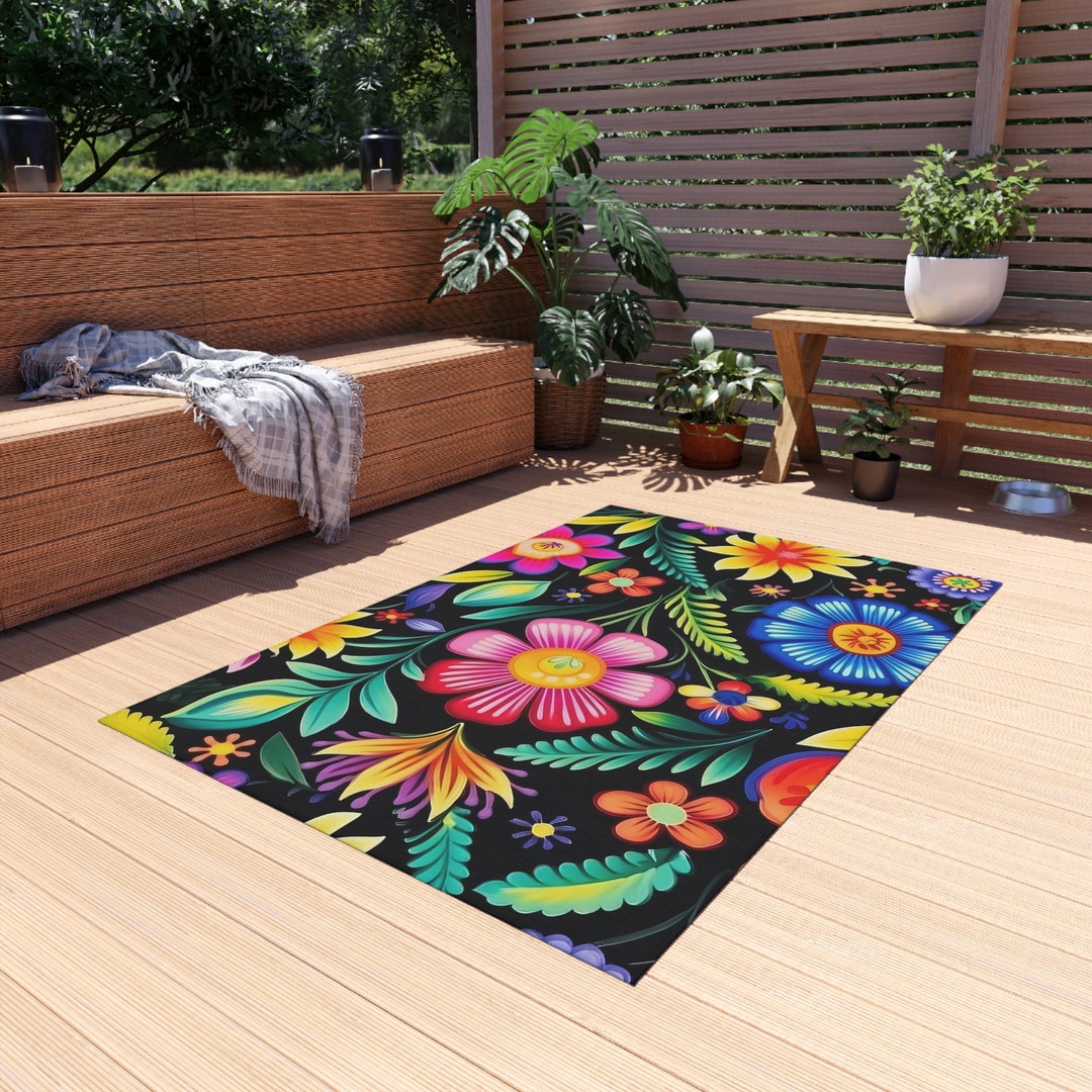 Outdoor Rug, Mexican Floral Design, Non-slip Rug, Gifts for Mom, Latina ...