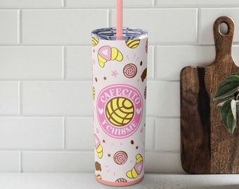Cafecito y Chisme Skinny Tumbler, bebida latina, taza de viaje de 20 oz