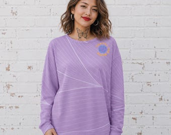 VOYAGEZ À TRAVERS LE MONDE Pull unisexe violet pastel, pull tendance à col rond, pull confortable brodé