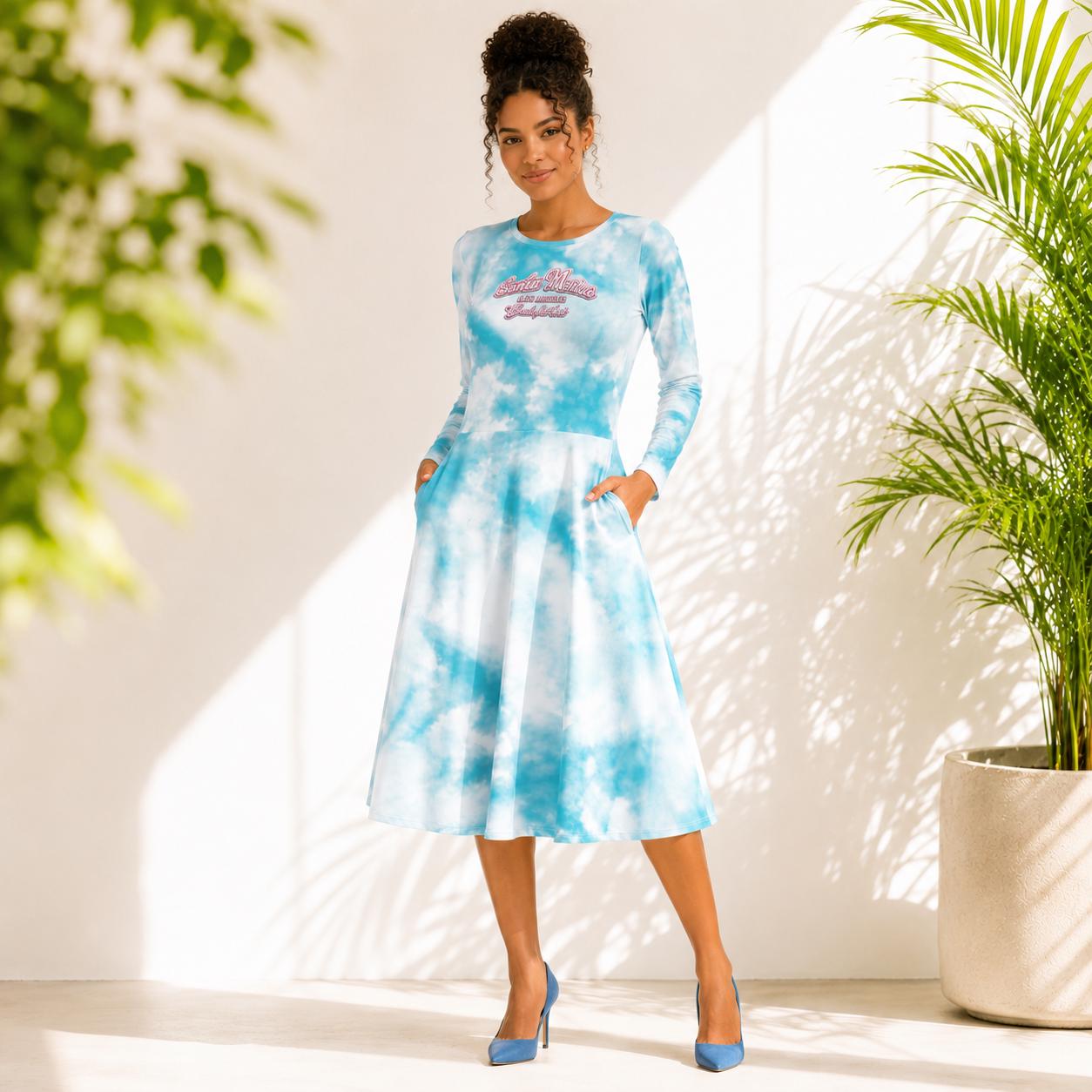 pretty woman dress blue white Women's Pretty & Popular Denim Checkered Dress in Denim Blue main image 1