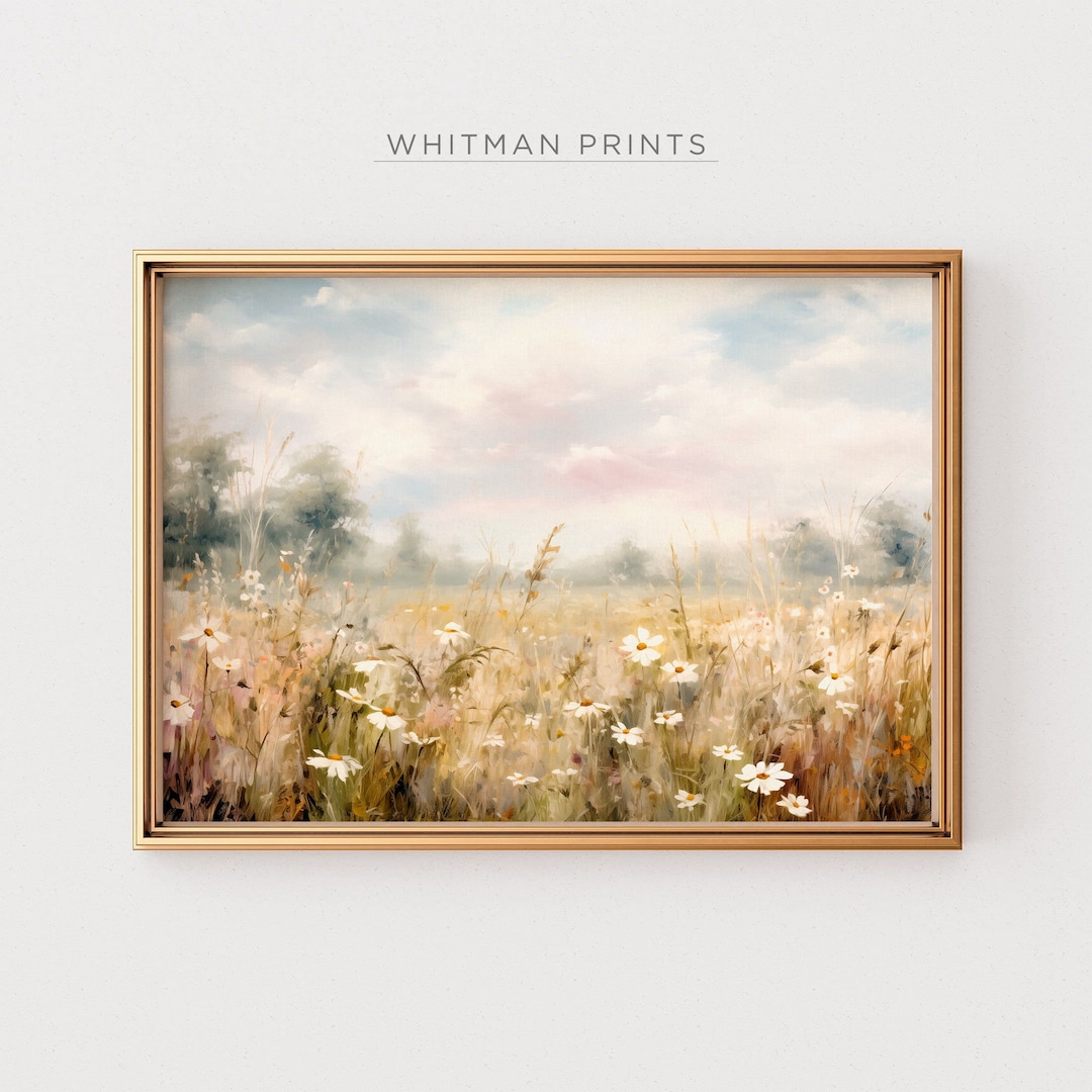Printable Wildflower Field Landscape Oil Painting, Vintage Flower Print ...