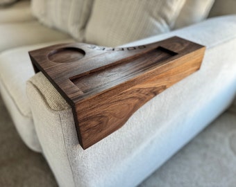 Couch Arm Coffee Tray - Custom Coffee Cup Tray - Storable - Solid Black Walnut - Free Shipping!