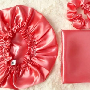 Silky Satin 3Pcs Combo Pack | 1Pillowcase + 2Scrunchies +  1Sleeping Bonnet | Handmade, 22 Colors, Gifts for Women, Complete Haircare Combo