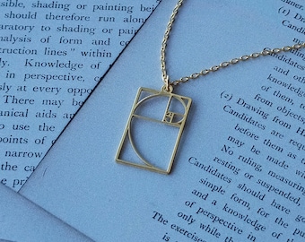 Gold Fibonacci Necklace, Golden Ratio Necklace, Math Jewelry, Geometric Necklace, Teacher Gifts, Science Jewelry,