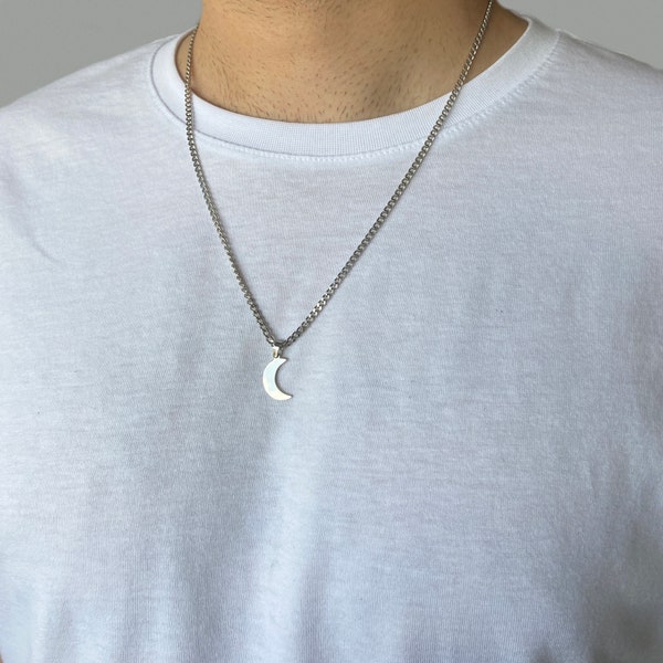 Unisex Moon Pendant , Moon Necklace For Men , Silver Men Necklace , Moon Jewelry , Half Moon Pendant , Silver Jewelry , Boyfriend Gifts