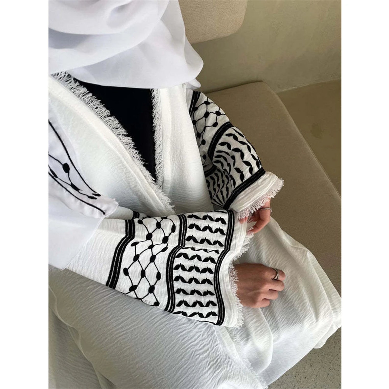 Palestine Red And Colorful Embroidered Black Palestine Long Abaya C100052
