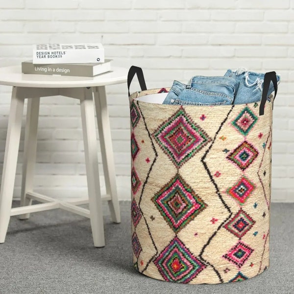 Boho Style, Moroccan Berber Rug Laundry Basket - Antique Geometric Laundry basket - Bohemian Storage Bin, Moroccan decor, Home decor