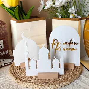 3 Pcs Ramadan Table Decoration - Eid Mubarak Acrylic Moon Star Castle Tabletop Decor for Festive Islamic Party and Home Decor