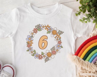 Cumpleaños infantil personalizado, camiseta retro boho aniversario