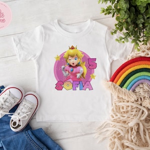 Cumpleaños de la Princesa Peach PERSONALIZADO niños Cumpleaños, aniversario, camiseta de regalo imagen 1