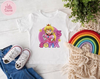 Princess Peach Verjaardag GEPERSONALISEERDE kinderverjaardag, jubileum, cadeau-T-shirt