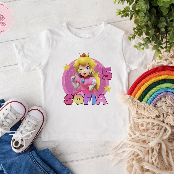 Cumpleaños de la Princesa Peach PERSONALIZADO niños Cumpleaños, aniversario, camiseta de regalo