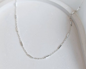 Silber Kette mit Rohrelementen • 925 Sterling Silber • Wasserfest • Minimalistische Kette