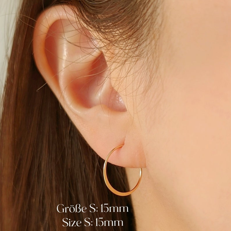 Flache Gold Creole verschiedene Größen 14K Gold Filled Wasserfest Minimalistische Creole Line Hoop Bild 4