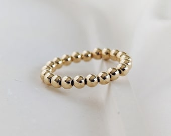 Wasserfester Kugelring Gold • 14K Gold Filled • Elastischer Ring • Stapelring • Perlenring