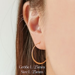 Flache Gold Creole verschiedene Größen 14K Gold Filled Wasserfest Minimalistische Creole Line Hoop Bild 6