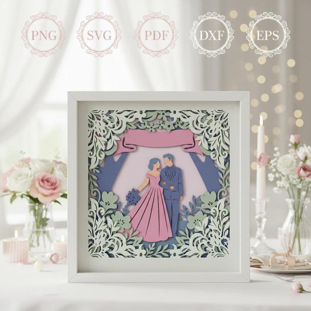 Wedding Couple Shadow Box SVG: 3D Papercut Lightbox (digital Files) - Etsy