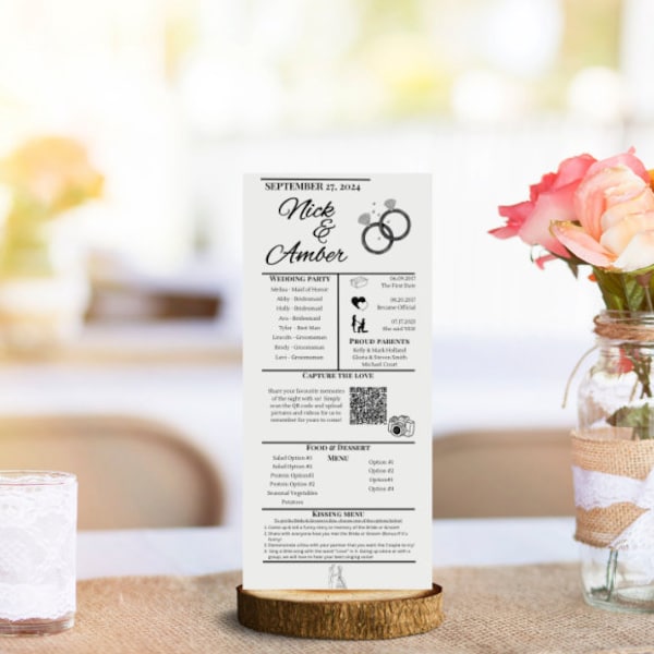 Wedding Reception Table Activity Cards | Fun Reception Interactive Card | Elegant Wedding Signage | Editable Canva Template