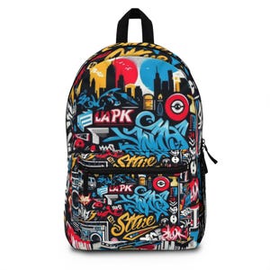 Sac à dos Urban Graffiti Art - Sac d'école street style vibrant avec design multi-poches - Unisexe