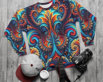 Lebhaftes, vom Barock inspiriertes Langarmhemd – farbenfrohes, leichtes Polyester, perfekt für Streetwear und Partys