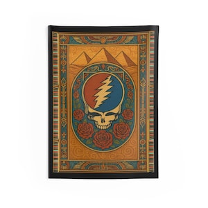 Grateful Dead Pyramids Egyptian Indoor Wall Tapestries, Steal Your Face Design, Home Decor, Room Decoration, Hippie Tapestry, Psychedelic