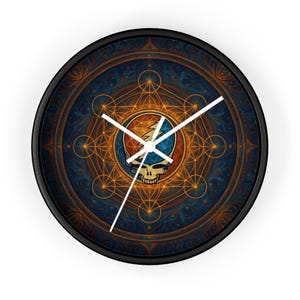 Psychedelic Mandala Wall Clock | Grateful Dead Inspired Steal Your Face Art | Boho Home Décor Gift