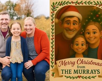 Custom 3D Cartoon Christmas Portrait • Family Pixar Style Illustration • Personalized Gift • Digital Download