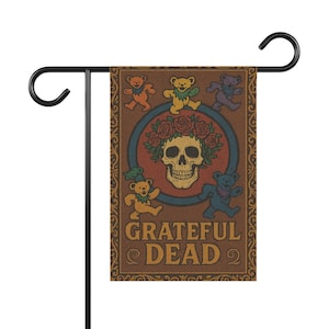 Garden Banner, Grateful Dead Bertha & Dancing Bears Design, Outdoor Flag, Yard Art Decor, Hippie Music Fan Gift, Festival Camping Decoration