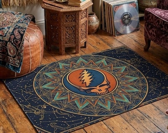 Steal Your Face Mandala Rug | Psychedelic Skull Lightning Rug