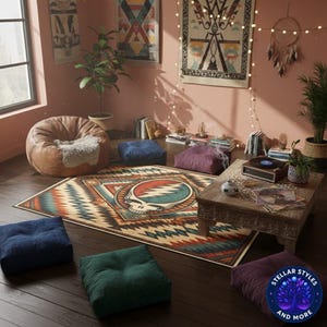 Southwestern Grateful Dead Steal Your Face Floor Mat | Aztec Skull Rug