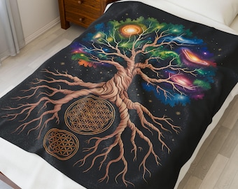 Manta de peluche del Árbol Celestial de la Vida: acogedora manta astrológica